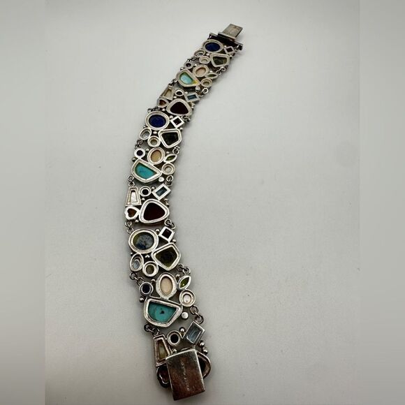 7.5" Mult-gemstone and shell stamped sterling silver bracelet! - Picture 12 of 14